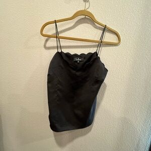 Initiate Black Satin Scalloped Cami Top - Size XS